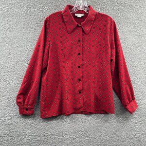 Notions‎ Womens Top 10 Petite Red Floral Button Front Long Sleeve Shirt